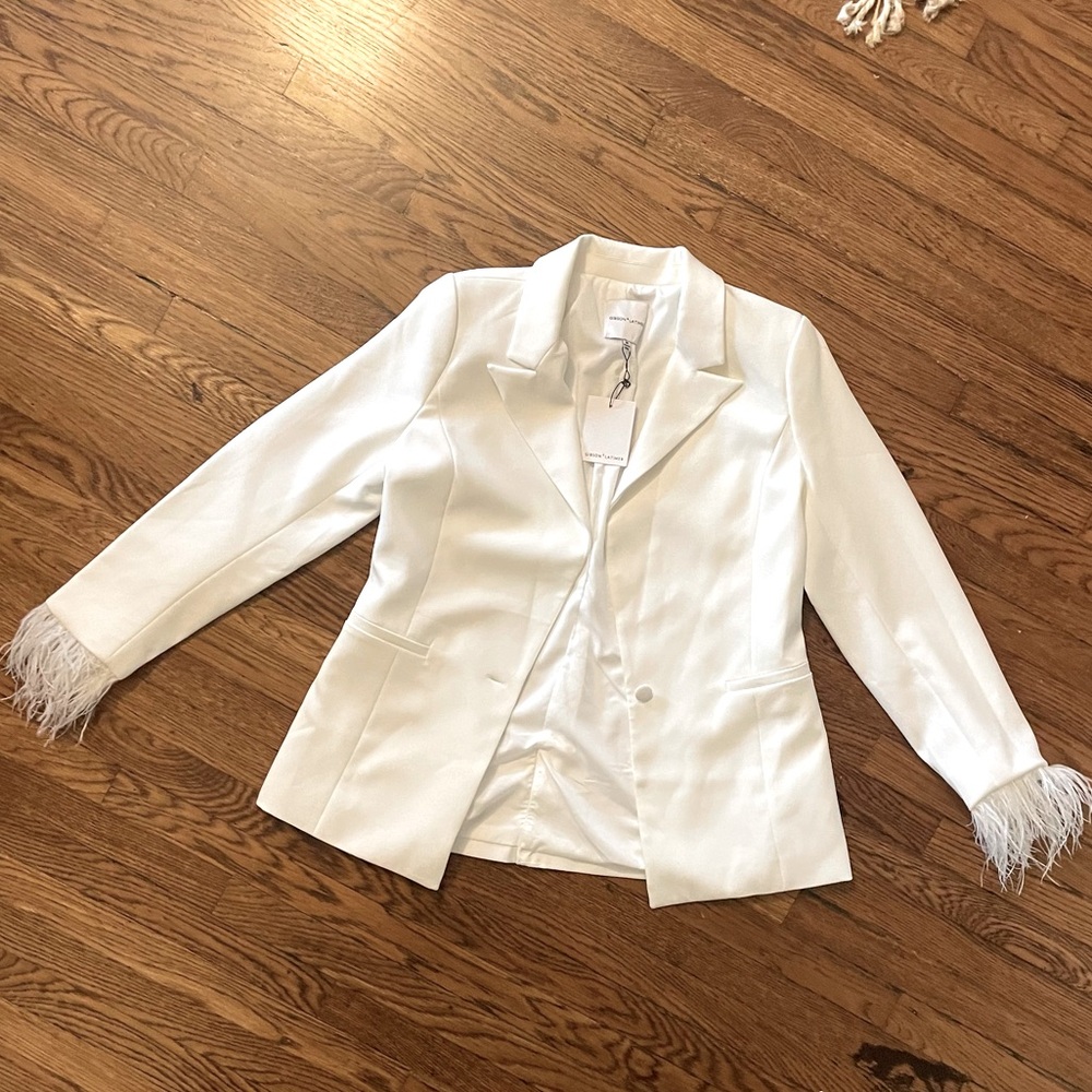 Gibson Latimer White Blazer with Feathers